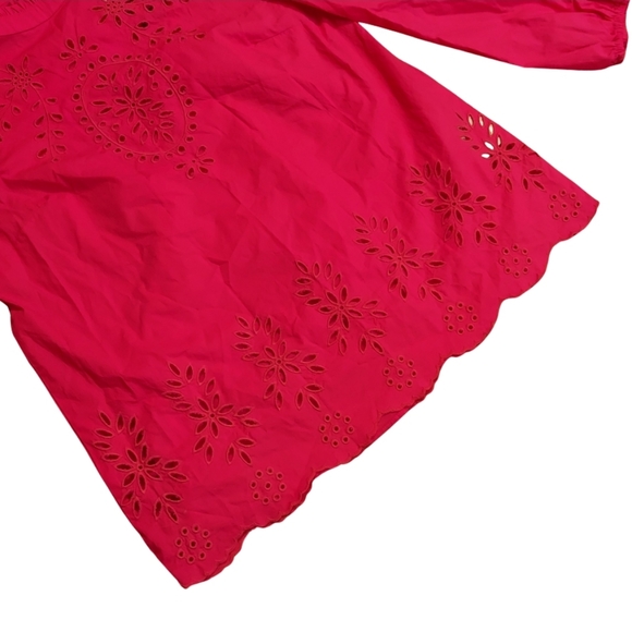 J.Crew Mock Neck Embroidered Eyelet Cotton Poplin Top In Fuschia Blossom - Picture 7 of 16